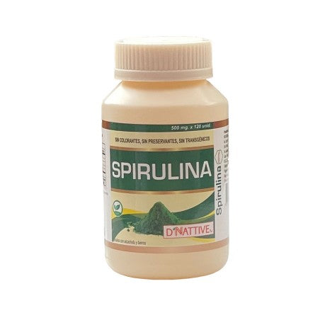 Spirulina en Cápsulas 500 mg x 120 u - D'Nattive La Spirulina en cápsulas de D'Nattive es un producto rico en proteínas, vitaminas y minerales, por lo